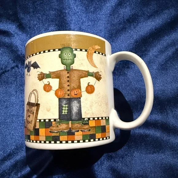 Pair of Halloween Mugs by Debbie Mumm  Owl, Crescent Moon, Frankenstein Oneida - Picture 10 of 15